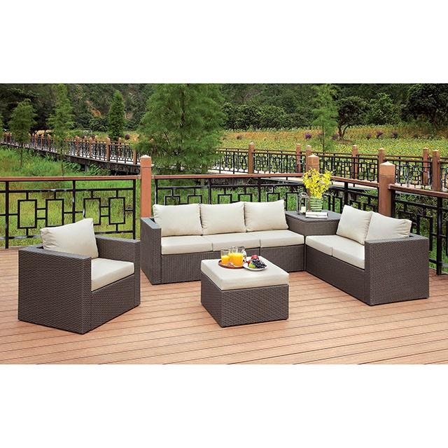 DAVINA Brown/Beige Patio Sectional w/ Ottoman