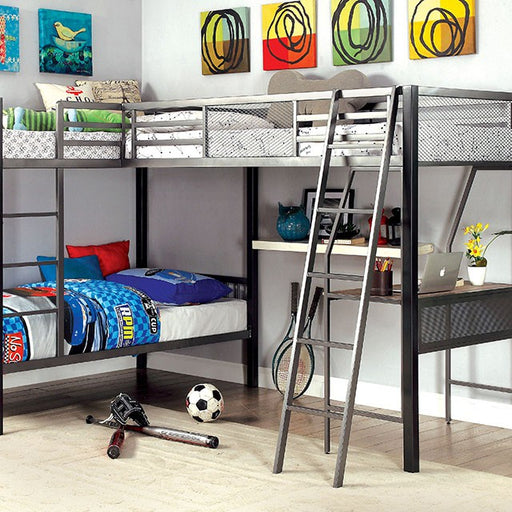 BALLARAT Silver Triple Twin Bunk Bed w/ Desk image